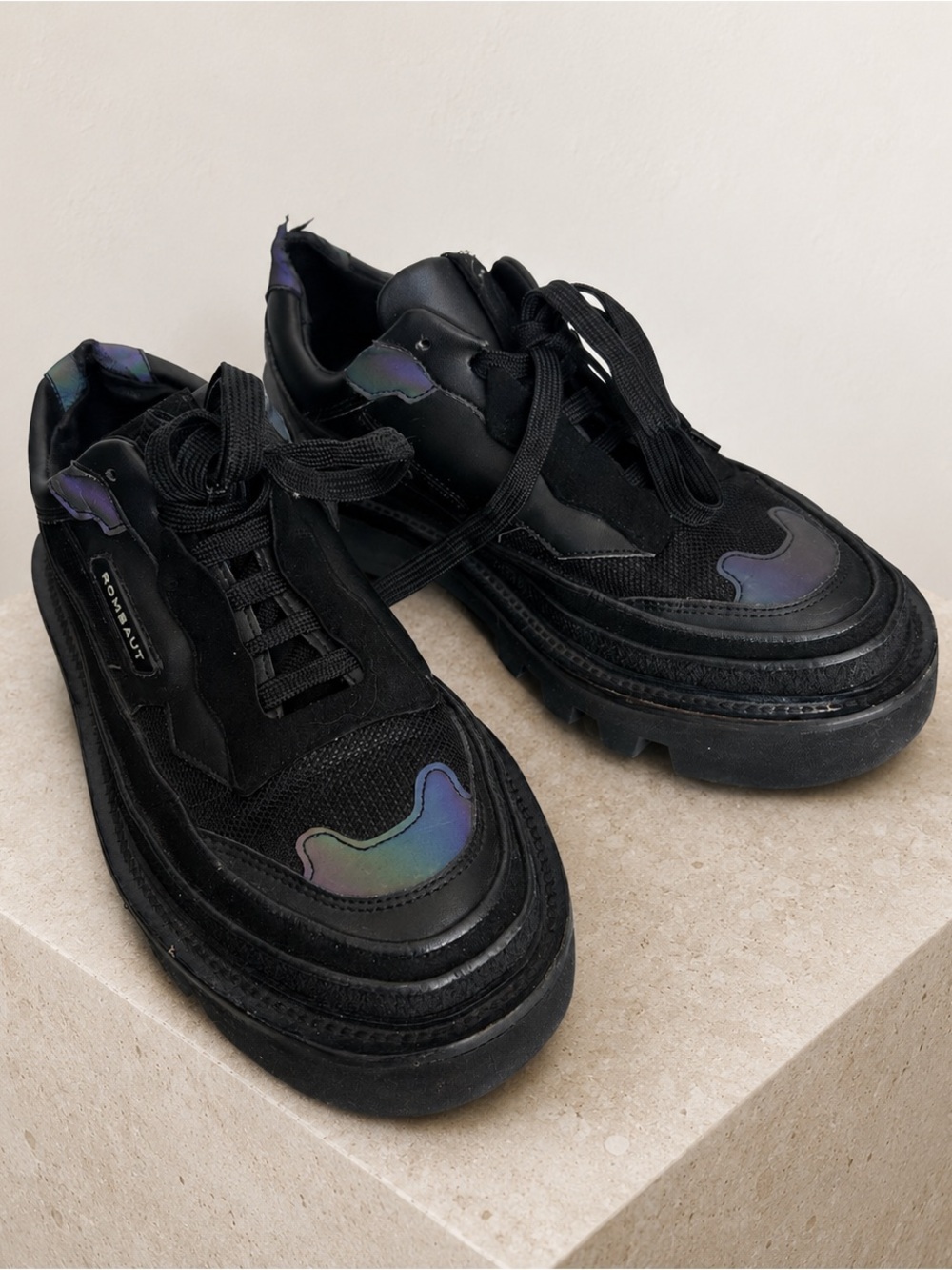 Rombaut Black Chunky Sneakers with Iridescent Accents